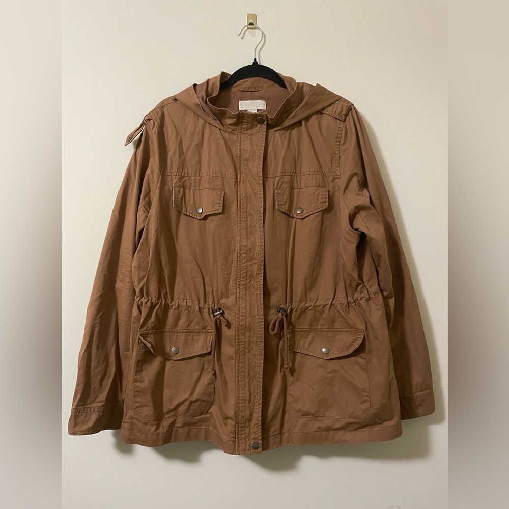 Forever 21 Lightweight Hooded Jacket in‎ Chestnut Brown - 1X